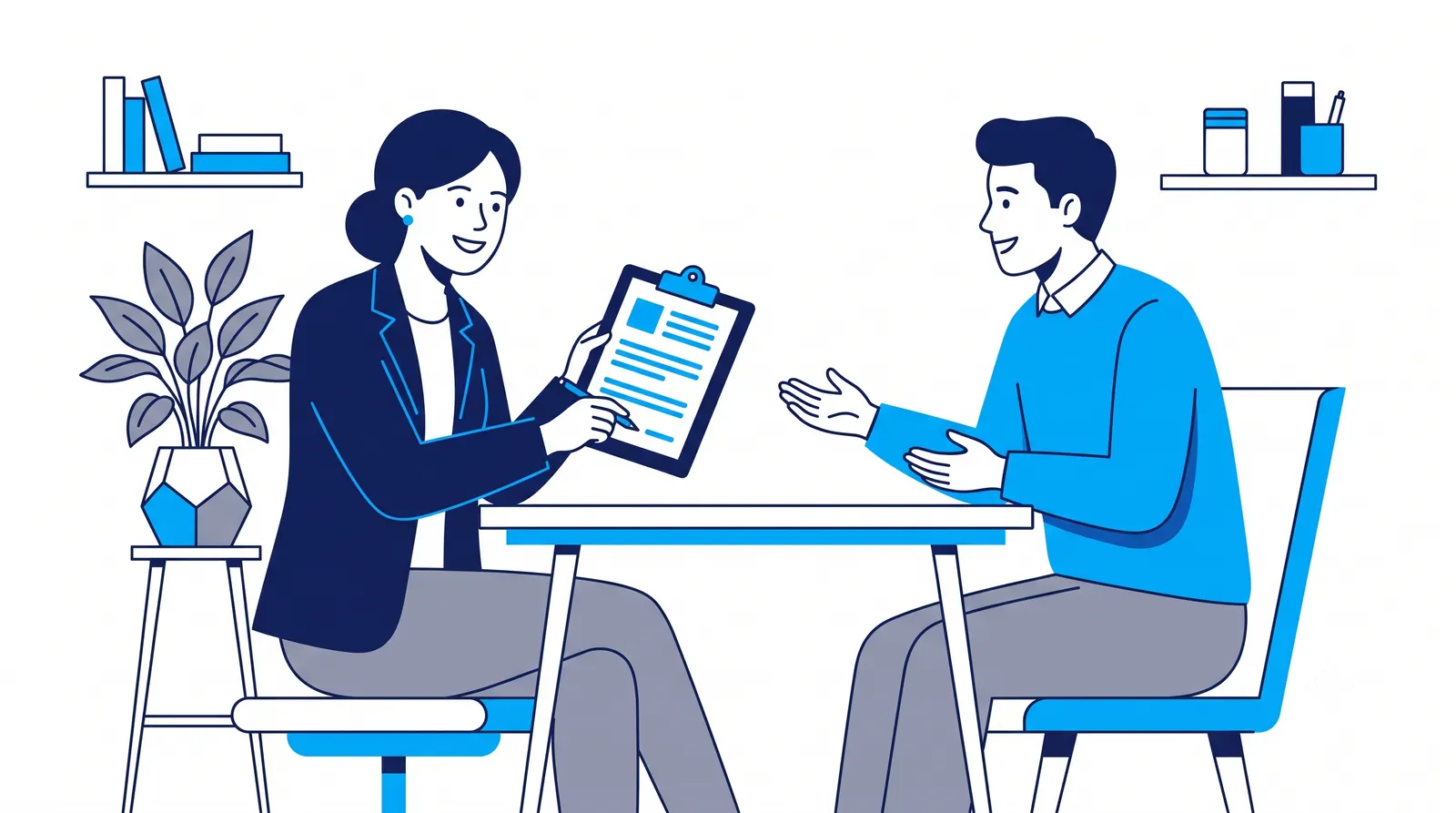 A coach going through an intake form with a new client