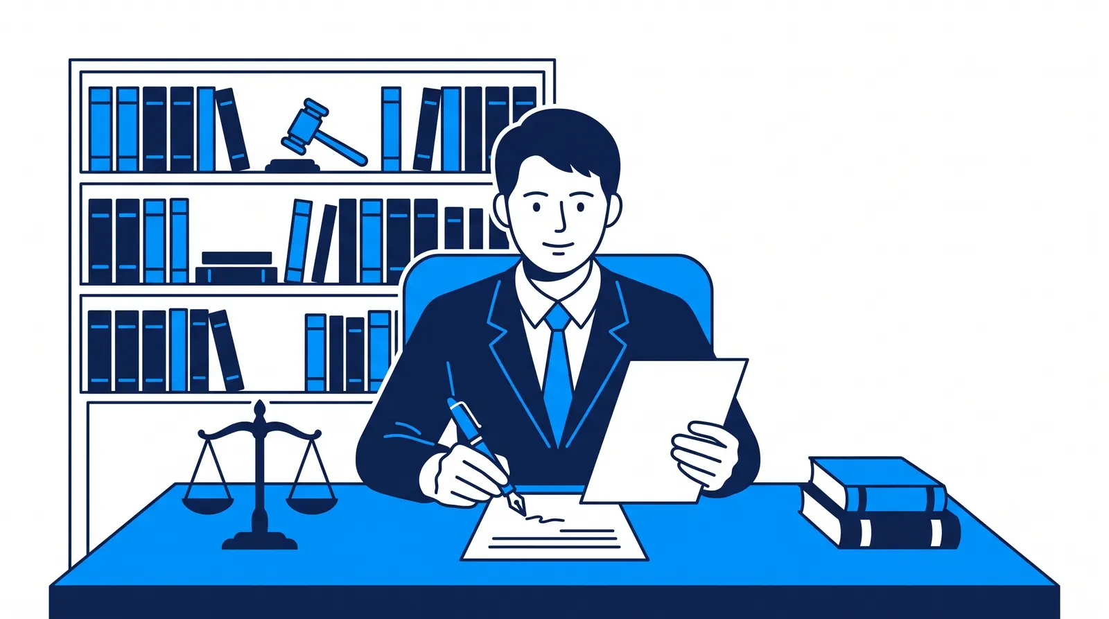 An attorney reviewing a client intake document at a desk